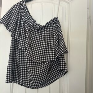 Abound Black and White Asymmetrical Ruffled Blouse